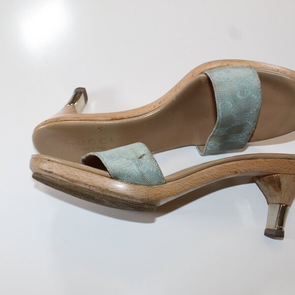 Authentic Gucci Sea Green Iridescent Cloth Mule Sandal size 8 vintage classic - Picture 5 of 14